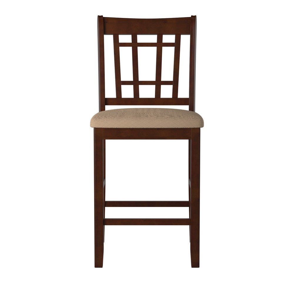 Wooden Counter Height Chair, Dark Brown & Cream, Set of 2 - PDX-F1205