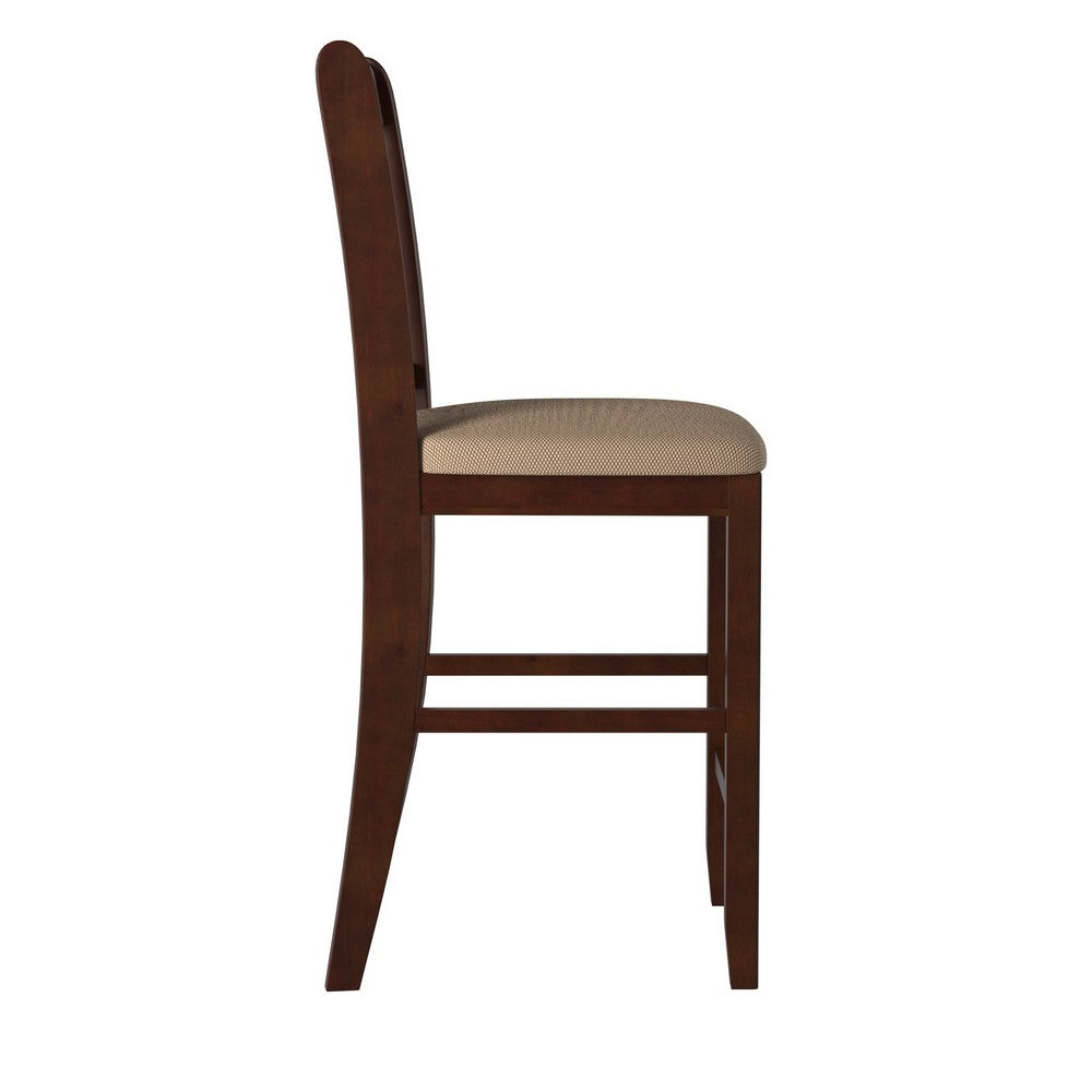 Wooden Counter Height Chair, Dark Brown & Cream, Set of 2 - PDX-F1205