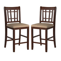 Wooden Counter Height Chair, Dark Brown & Cream, Set of 2 - PDX-F1205