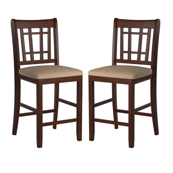 Wooden Counter Height Chair, Dark Brown & Cream, Set of 2 - PDX-F1205