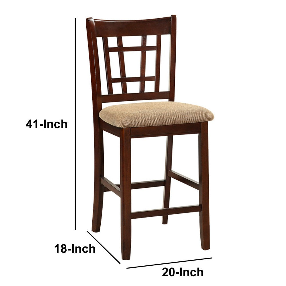 Wooden Counter Height Chair, Dark Brown & Cream, Set of 2 - PDX-F1205