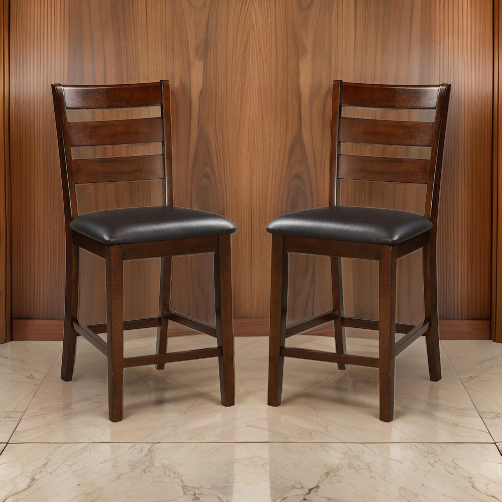 BM166592 Wooden Counter Height Armless Chair, Walnut brown, Set of 2