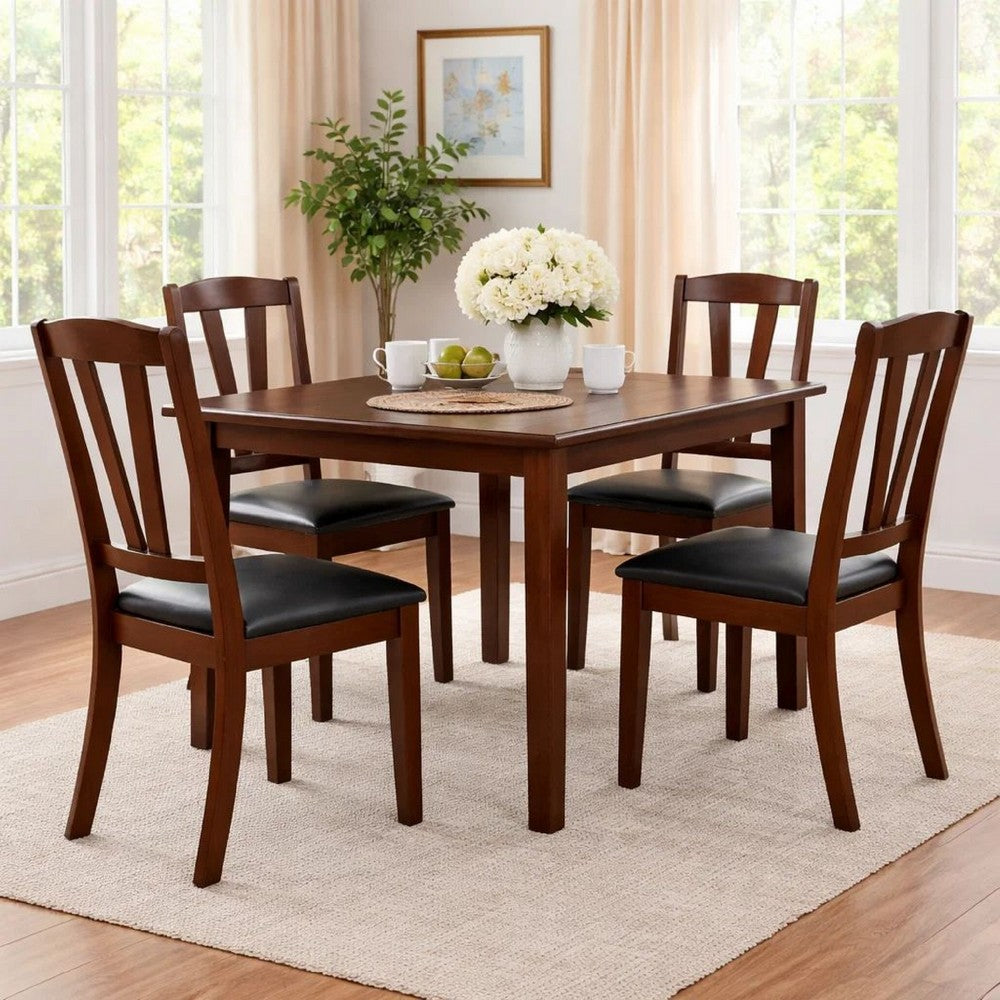 Solid Wood Leather Seat Side Chair Brown Set of 2 - PDX-F1331