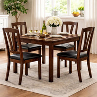 Solid Wood Leather Seat Side Chair Brown Set of 2 - PDX-F1331