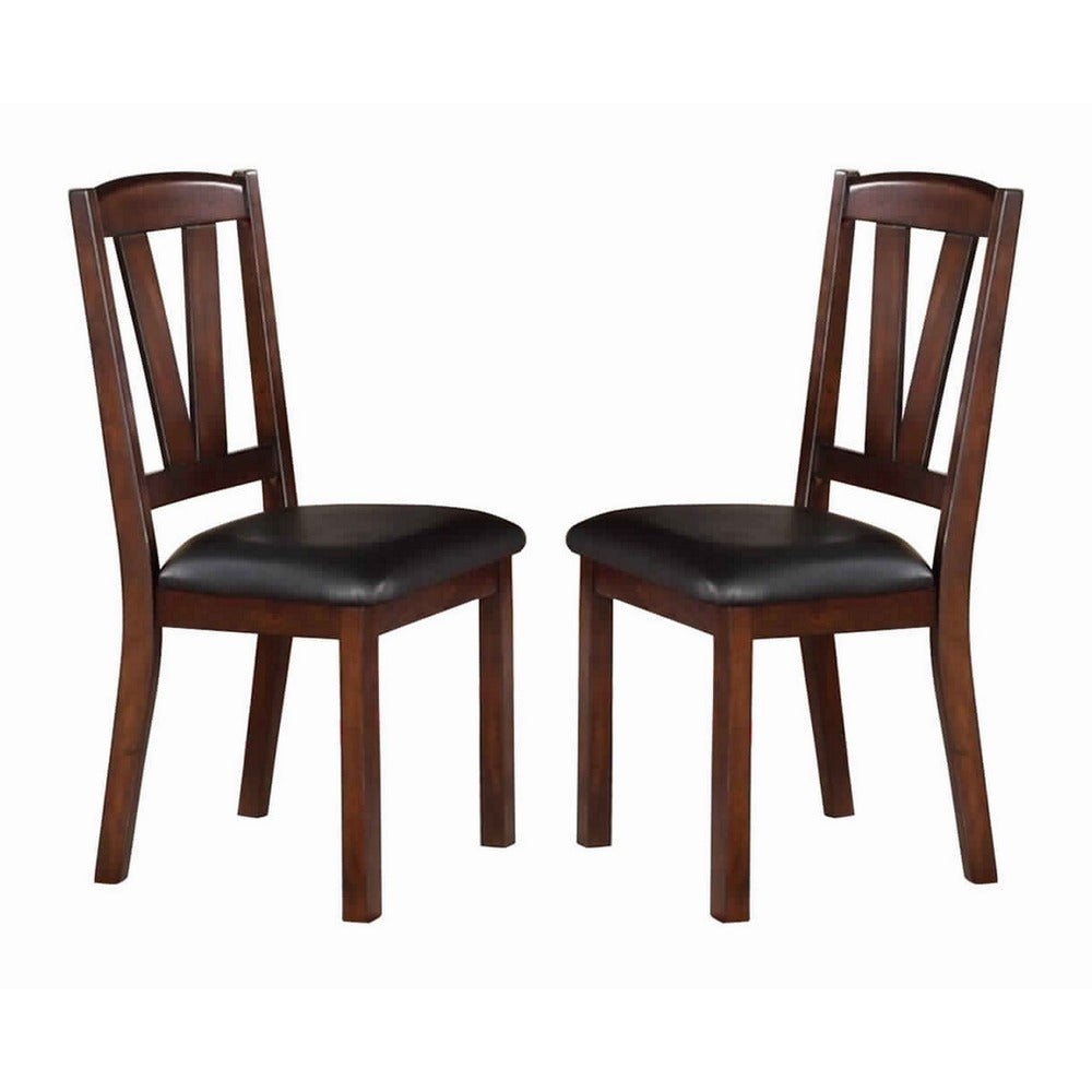 Solid Wood Leather Seat Side Chair Brown Set of 2 - PDX-F1331