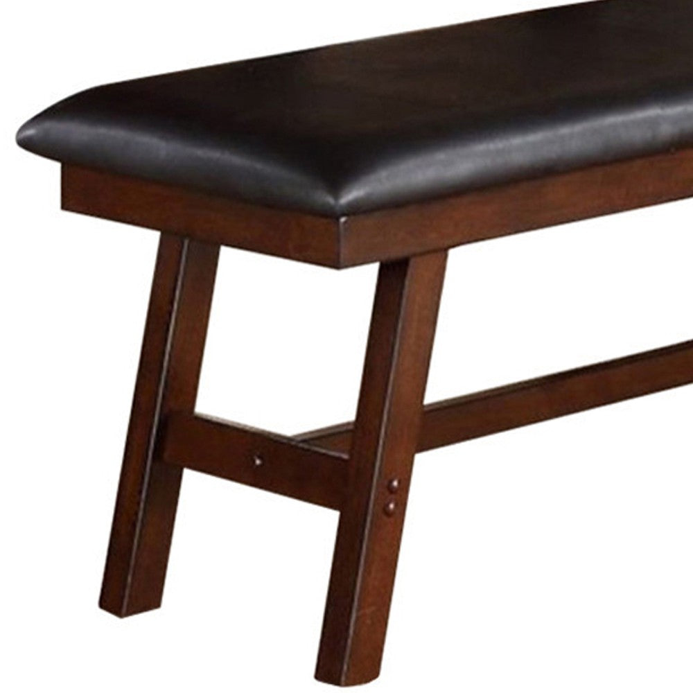Rubber Wood Bench With Faux Leather Upholstery Large Brown - PDX-F1332