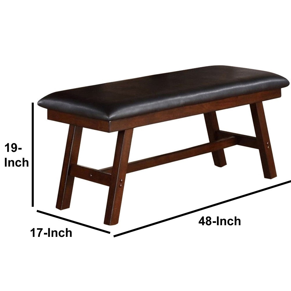 Rubber Wood Bench With Faux Leather Upholstery Large Brown - PDX-F1332