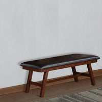 Rubber Wood Bench With Faux Leather Upholstery Large Brown - PDX-F1332
