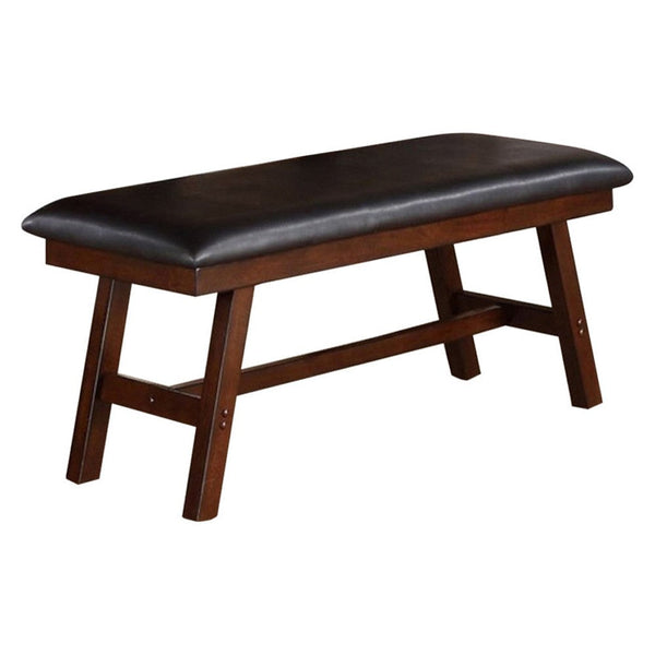 Rubber Wood Bench With Faux Leather Upholstery Large Brown - PDX-F1332
