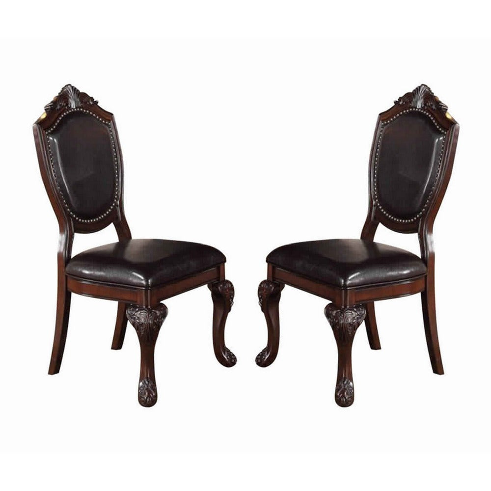 BM171518 Rubber Wood Dining Chair With Faux Leather Upholstery , Set Of 2,Brown
