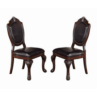 Traditional Rubber Wood Dining Chair With Faux Leather Upholstery , Set Of 2,Brown - PDX-F1395