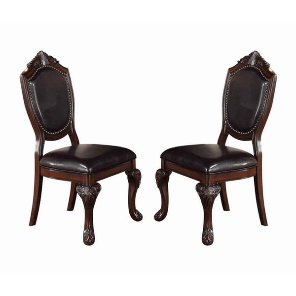 Traditional Rubber Wood Dining Chair With Faux Leather Upholstery , Set Of 2,Brown - PDX-F1395