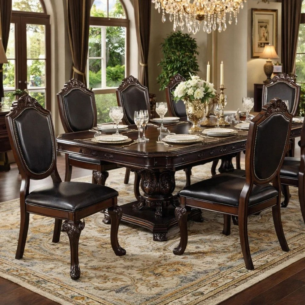 Traditional Rubber Wood Dining Chair With Faux Leather Upholstery , Set Of 2,Brown - PDX-F1395