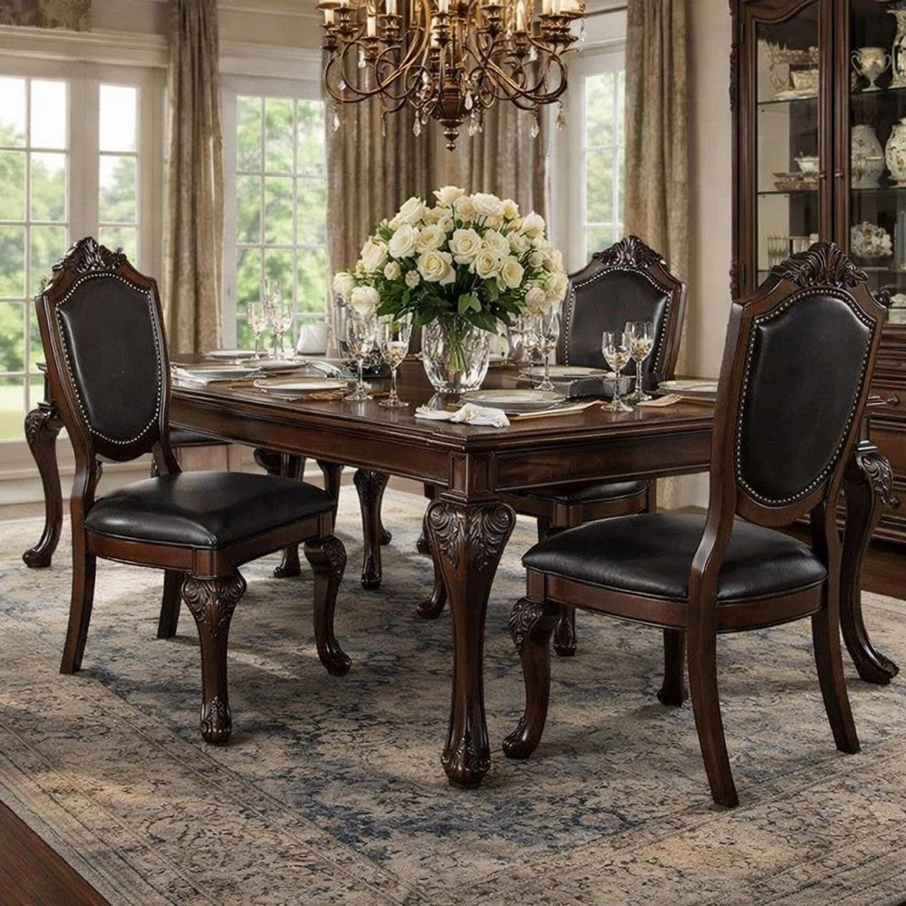 Traditional Rubber Wood Dining Chair With Faux Leather Upholstery , Set Of 2,Brown - PDX-F1395