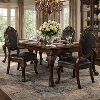 Traditional Rubber Wood Dining Chair With Faux Leather Upholstery , Set Of 2,Brown - PDX-F1395