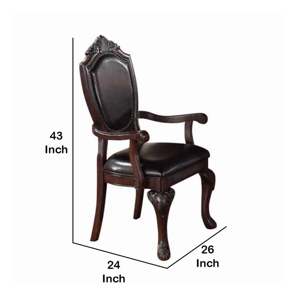 Traditional Rubber Wood Royal Arm Chair Set Of 2 Brown - PDX-F1396