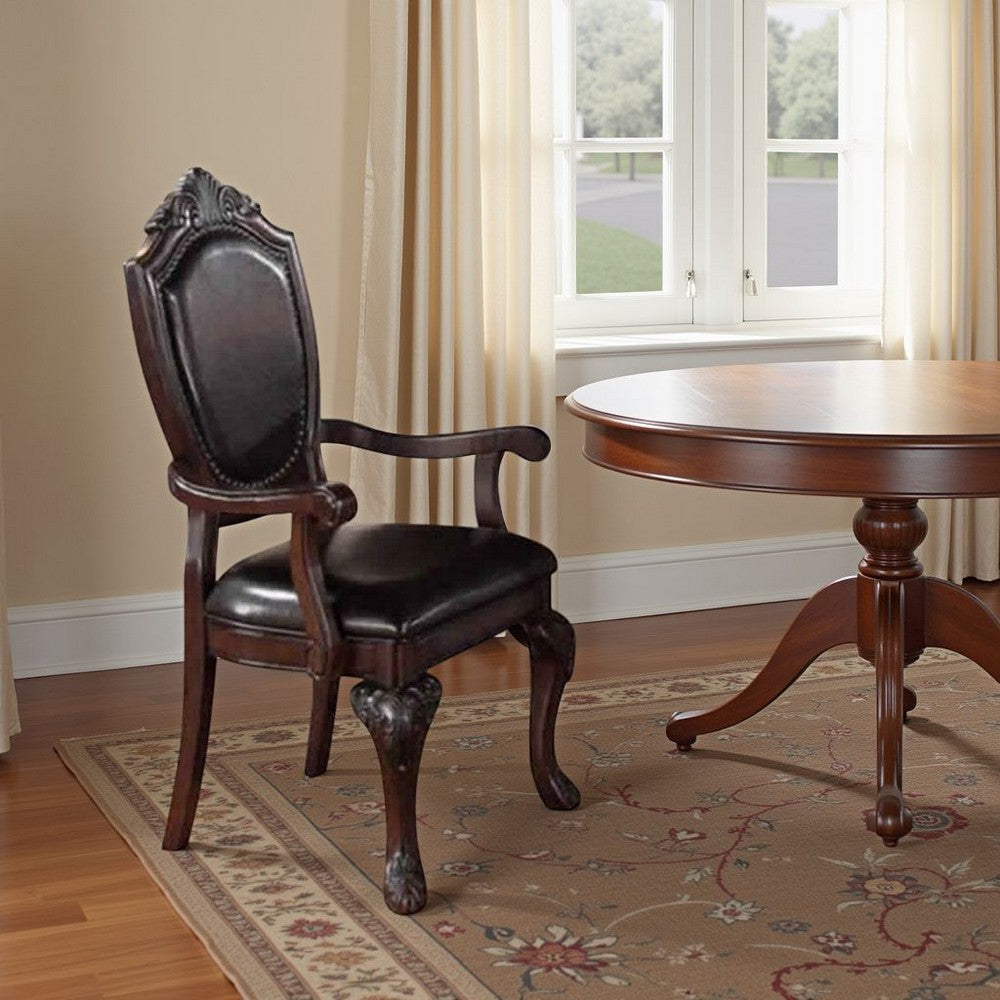 Traditional Rubber Wood Royal Arm Chair Set Of 2 Brown - PDX-F1396