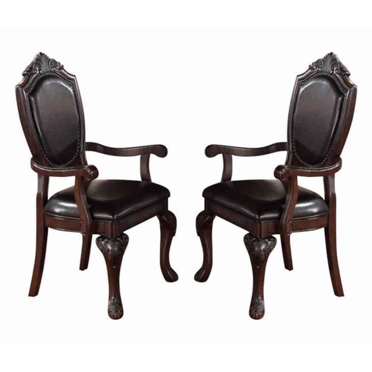 Traditional Rubber Wood Royal Arm Chair Set Of 2 Brown - PDX-F1396