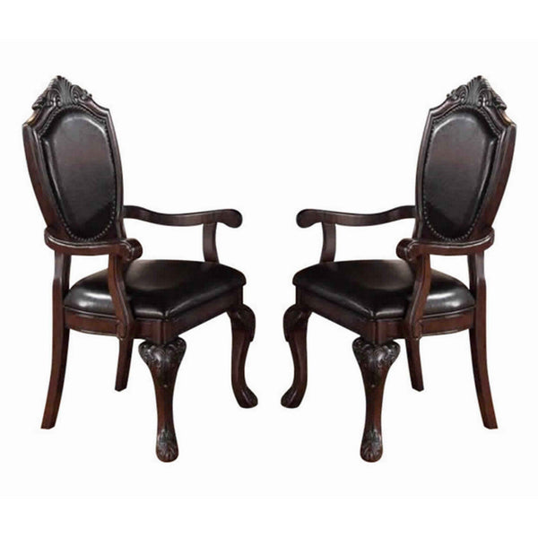 Traditional Rubber Wood Royal Arm Chair Set Of 2 Brown - PDX-F1396