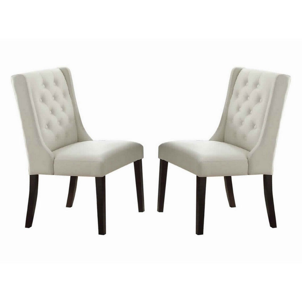 Upholstered Button Tufted Leatherette Dining Chair, Set Of 2,White - PDX-F1503