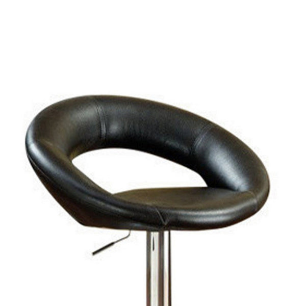 Metal Base Bar Stool With Faux Leather Seat Black & Silver Set of 2 - PDX-F1553