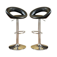 Metal Base Bar Stool With Faux Leather Seat Black & Silver Set of 2 - PDX-F1553