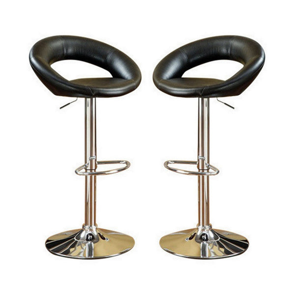 Metal Base Bar Stool With Faux Leather Seat Black & Silver Set of 2 - PDX-F1553