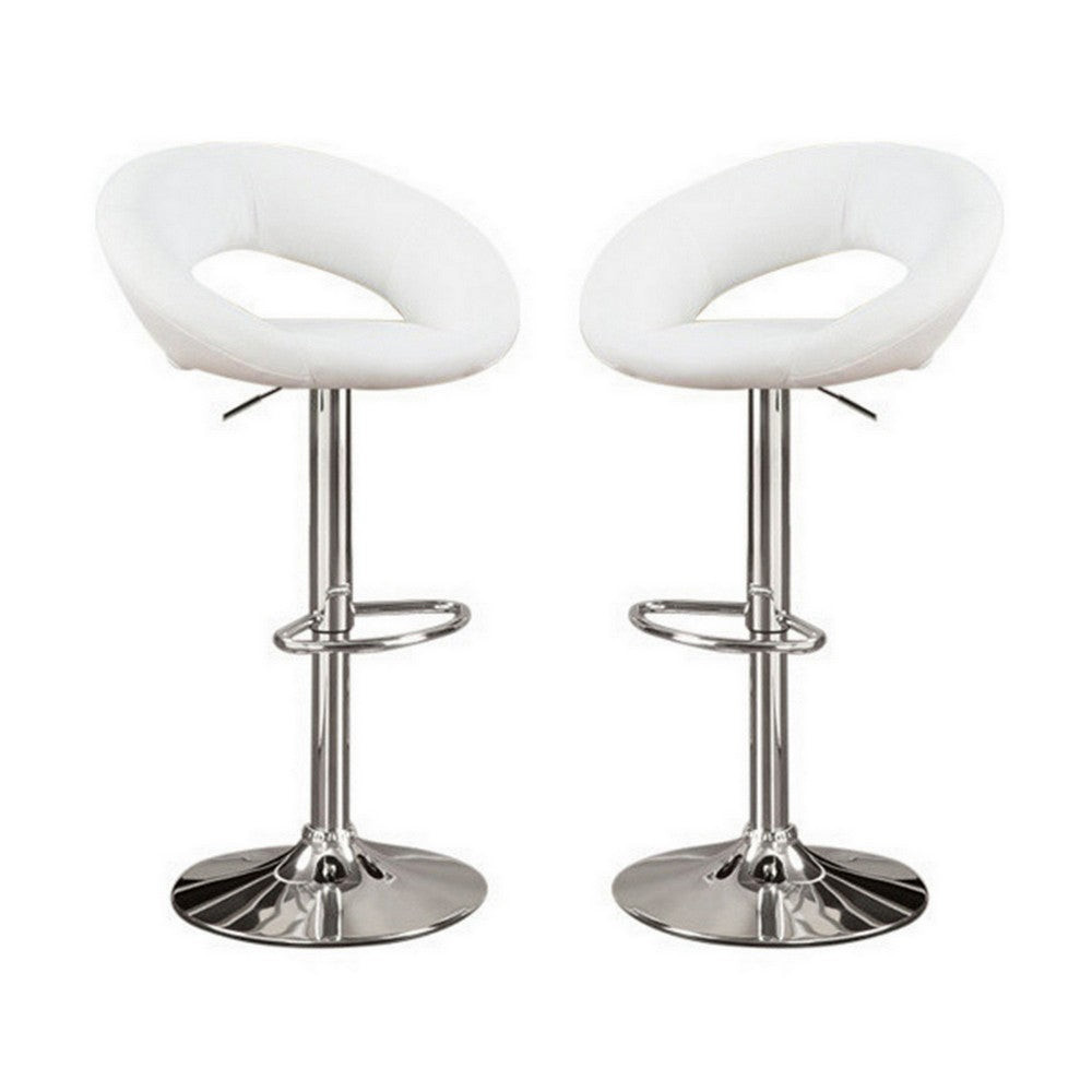 Metal Base Bar Stool With Faux Leather Seat White & Silver Set of 2 - PDX-F1554