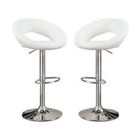 Metal Base Bar Stool With Faux Leather Seat White & Silver Set of 2 - PDX-F1554