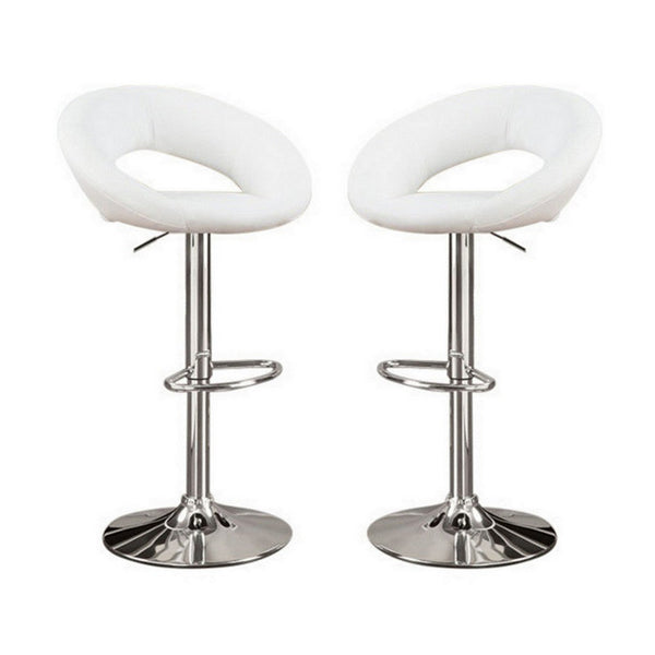 Metal Base Bar Stool With Faux Leather Seat White & Silver Set of 2 - PDX-F1554