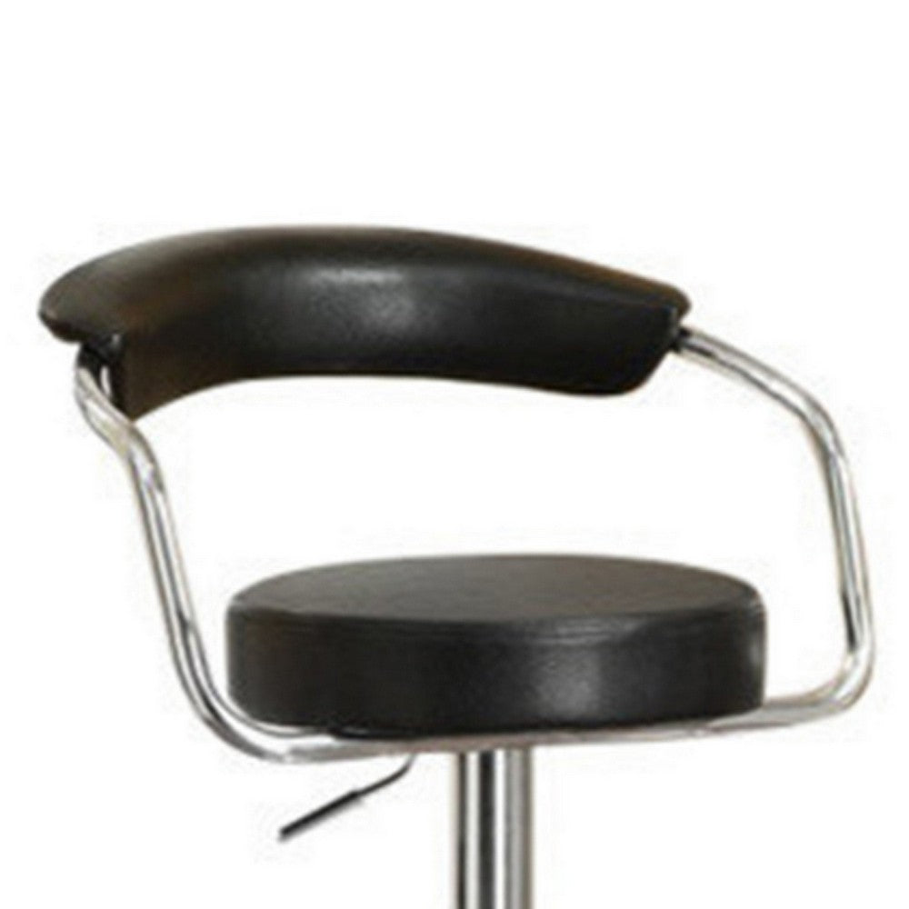 Round Seat Bar Stool With Gas Lift Black and Silver Set of 2 - PDX-F1559