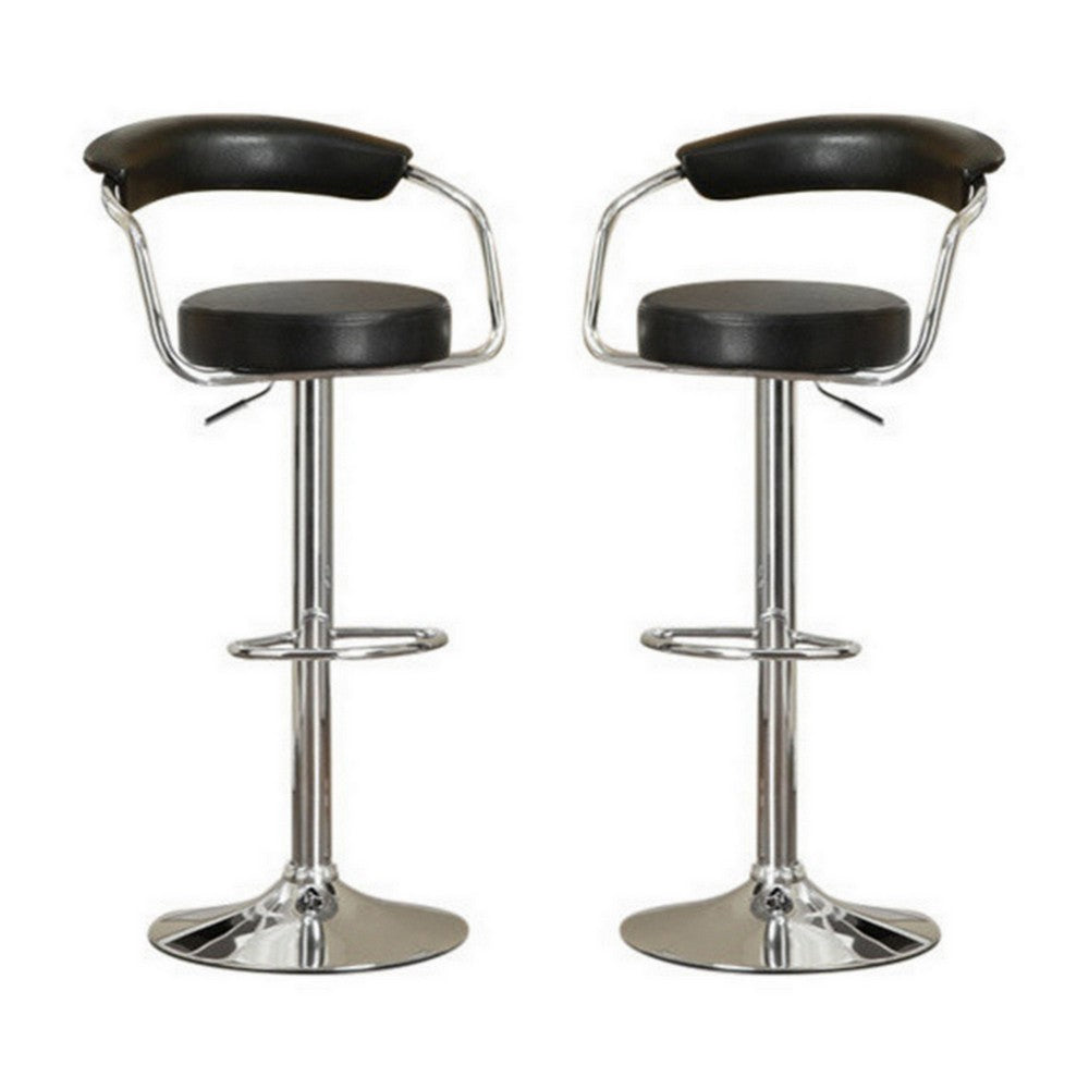 Round Seat Bar Stool With Gas Lift Black and Silver Set of 2 - PDX-F1559