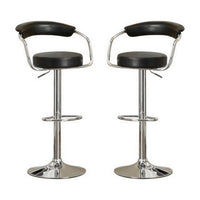 Round Seat Bar Stool With Gas Lift Black and Silver Set of 2 - PDX-F1559