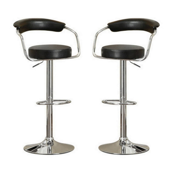 Round Seat Bar Stool With Gas Lift Black and Silver Set of 2 - PDX-F1559