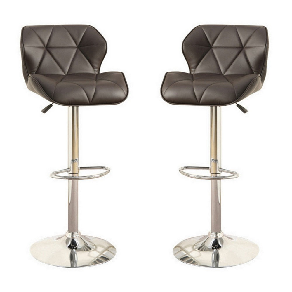 Barstool with Gaslight In Tufted Leather Dark Brown Set of 2 - PDX-F1587