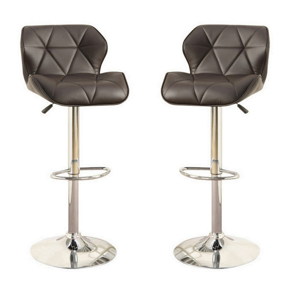 Barstool with Gaslight In Tufted Leather Dark Brown Set of 2 - PDX-F1587