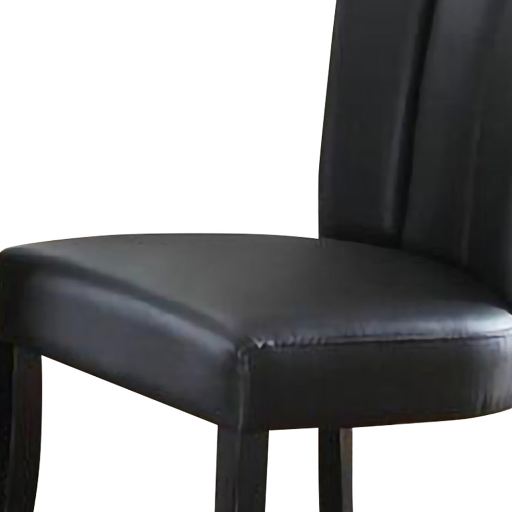 Leather Upholstered Dining Chair In Poplar Wood, Set Of 2,Black - PDX-F1591