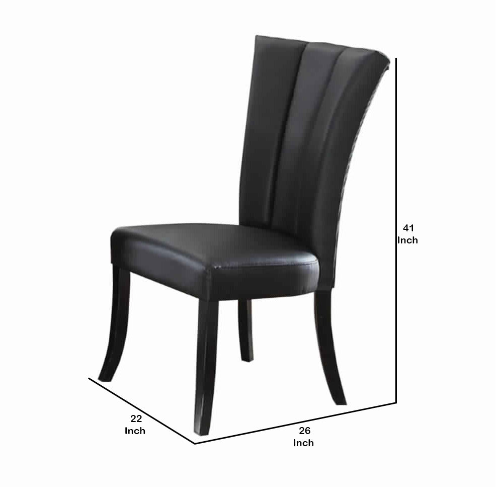 Leather Upholstered Dining Chair In Poplar Wood, Set Of 2,Black - PDX-F1591