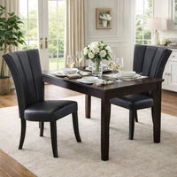 Leather Upholstered Dining Chair In Poplar Wood, Set Of 2,Black - PDX-F1591