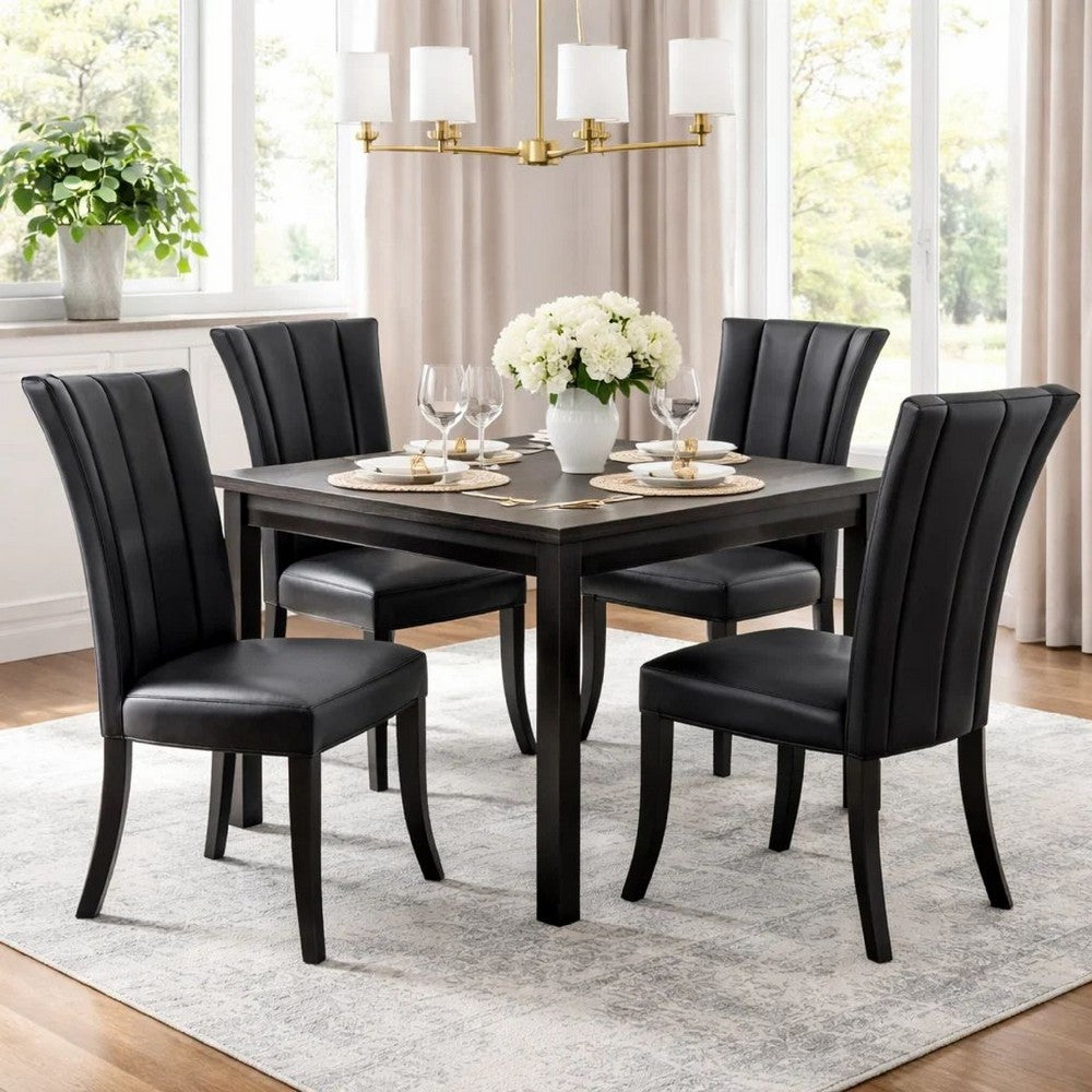 Leather Upholstered Dining Chair In Poplar Wood, Set Of 2,Black - PDX-F1591