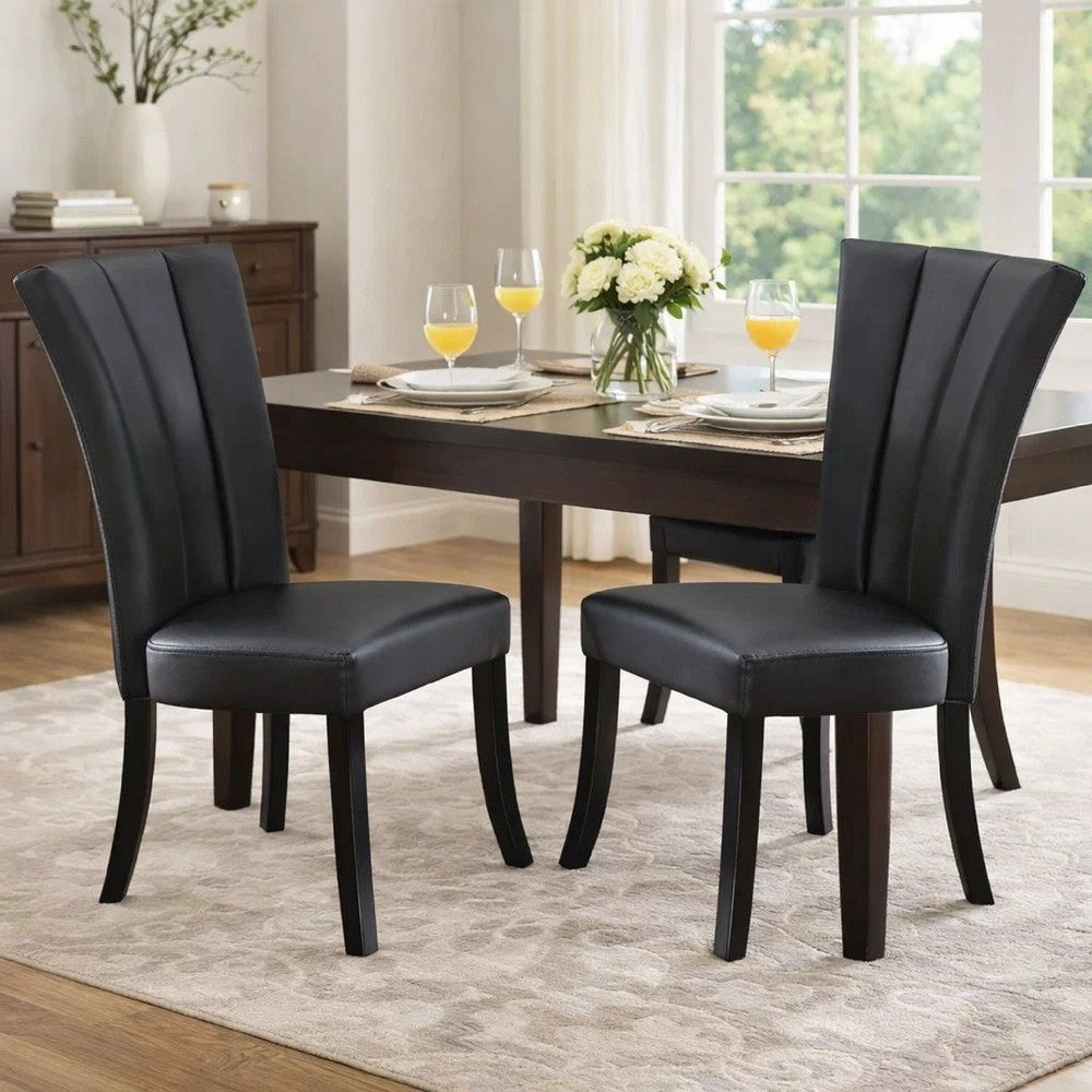 Leather Upholstered Dining Chair In Poplar Wood, Set Of 2,Black - PDX-F1591