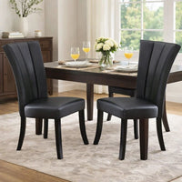 Leather Upholstered Dining Chair In Poplar Wood, Set Of 2,Black - PDX-F1591