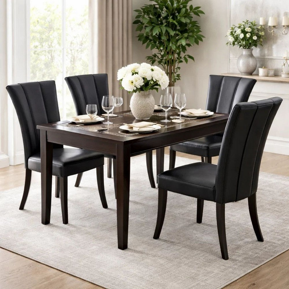 Leather Upholstered Dining Chair In Poplar Wood, Set Of 2,Black - PDX-F1591