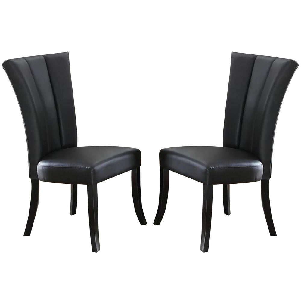 Leather Upholstered Dining Chair In Poplar Wood, Set Of 2,Black - PDX-F1591