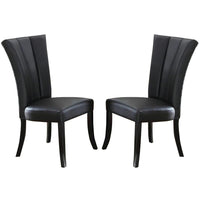Leather Upholstered Dining Chair In Poplar Wood, Set Of 2,Black - PDX-F1591