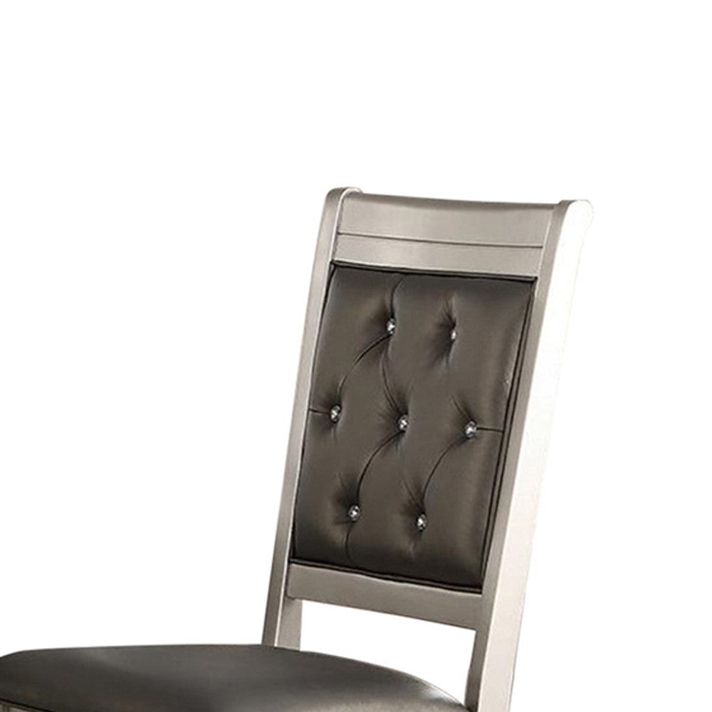 Rubber Wood Dining Chair With Diamond Tufted Back, Set Of 2,Gray - PDX-F1705