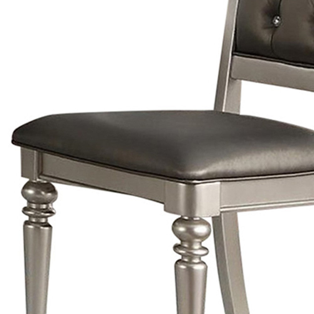 Rubber Wood Dining Chair With Diamond Tufted Back, Set Of 2,Gray - PDX-F1705