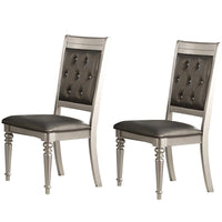 Rubber Wood Dining Chair With Diamond Tufted Back, Set Of 2,Gray - PDX-F1705