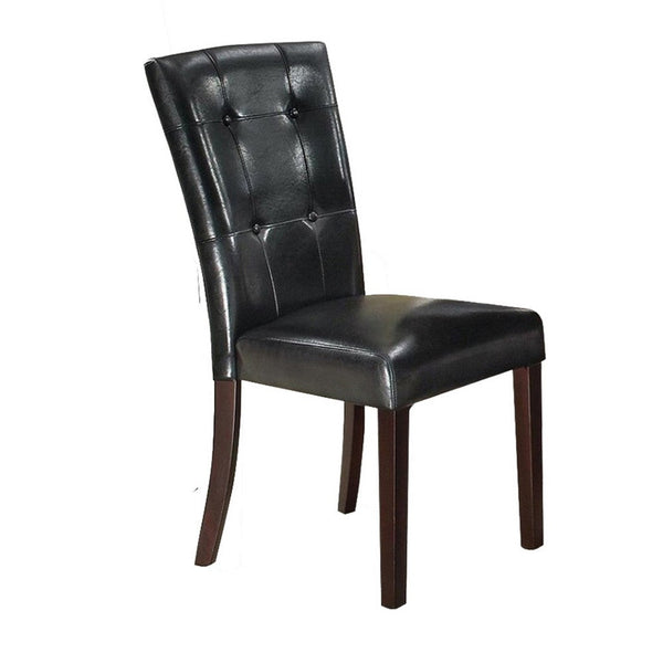 Dining Side Chair Set of 2, Button Tufted Black Faux Leather Upholstery - PDX-F1750