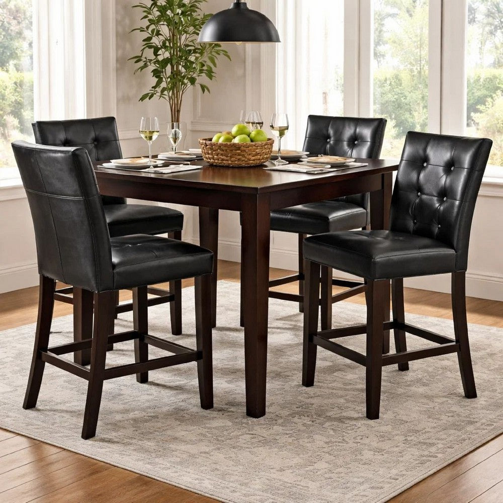 Wood & Polyurethane High Chair, Black & Brown, Set of 2 - PDX-F1754